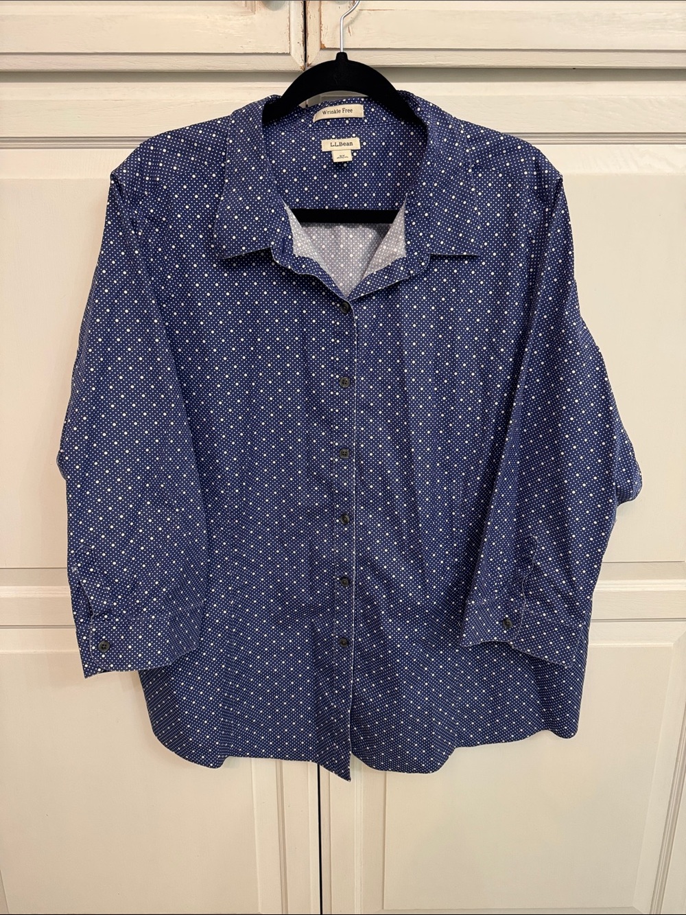 L.L. Bean Navy Blue Button-Down Shirt with White Microdots Casual coastal Size3X